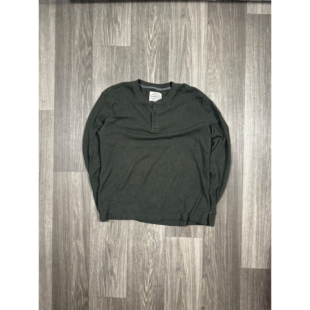 St Johns Bay Mens XL Waffle Knit Henley Shirt Long Sleeve Forest Green Thermal